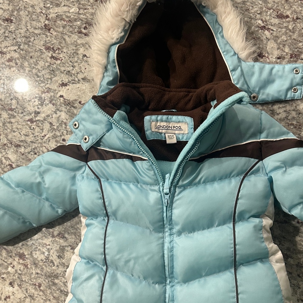 London Fog Sky Blue Puffer Coat with Brown Interior